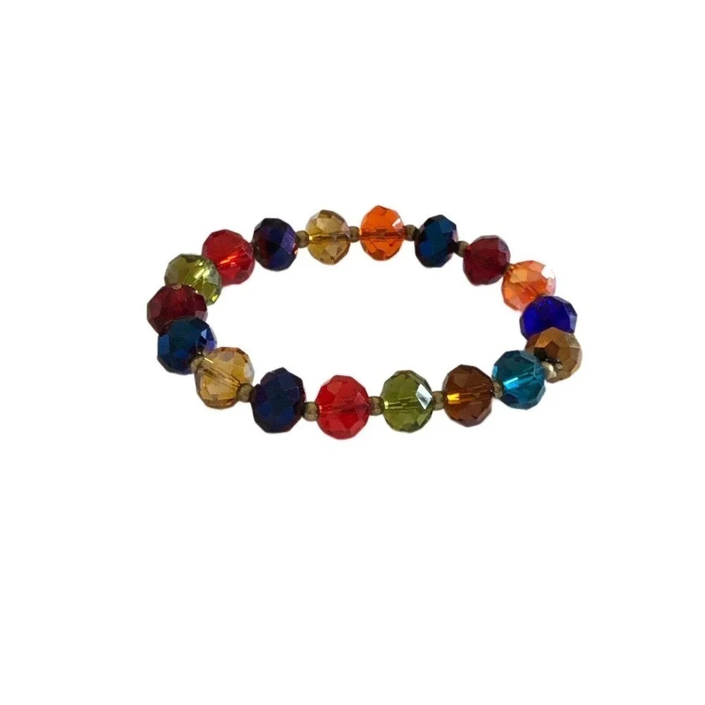 Set Of 2 Faceted Resin Crystal Beaded Stretch Bracelet Multi-Colors Jewelry